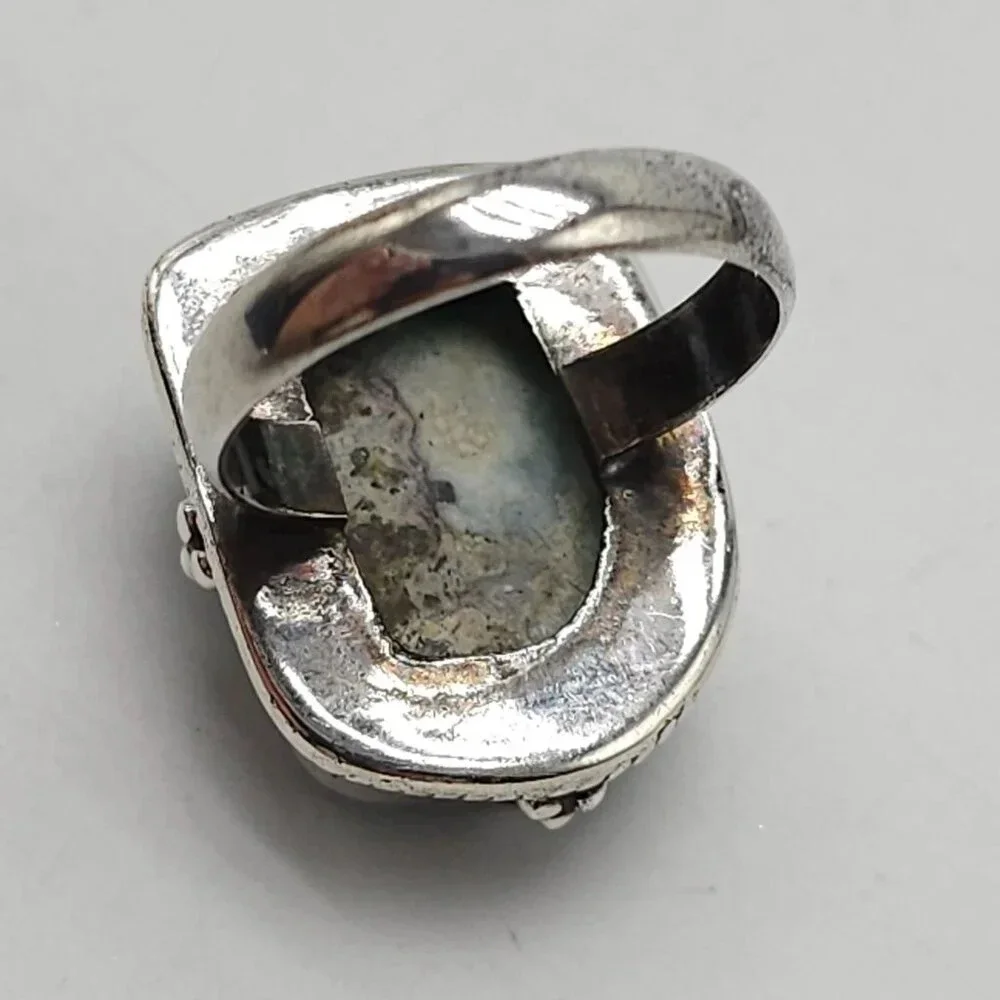 Sterling Silver 925 Vintage Blue Larimar Gemstone Statement Ring Size 7.5
